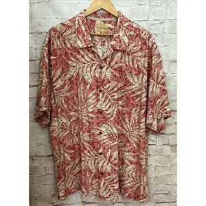 Tommy Bahama Mens 2XL XXL Red Palm Leaf Hawaiian 100% Silk Short Sleeve Shirt